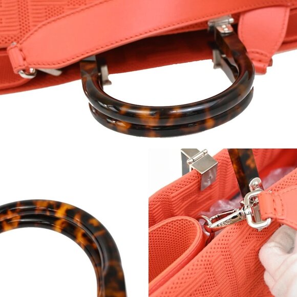 FENDI Logo Zucca Pattern 2way Tote Shoulder Bag Canvas Leather Orange 650RF496 - Picture 14 of 14